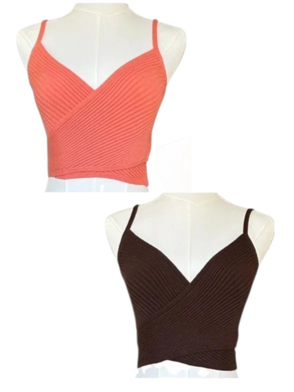 Aerie Ribbed Wrap Crop Tops Coral & Brown Bundle of 2 Size S
